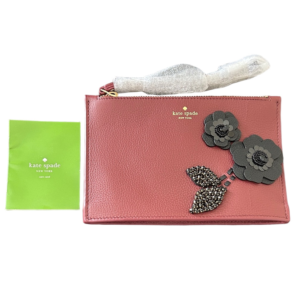 kate spade Rose Pink Floral Applique Leather Wristlet